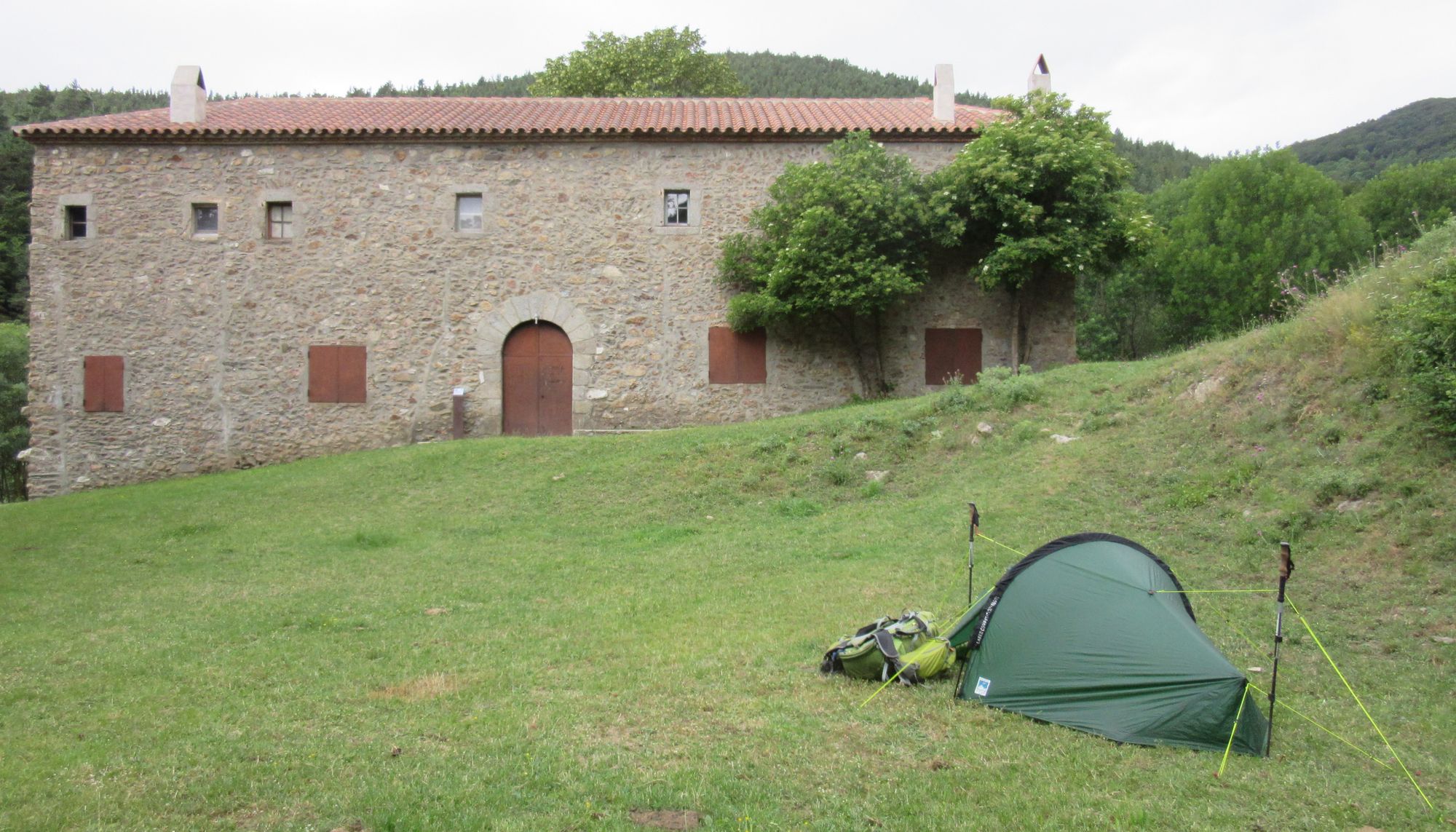 Camped on the lawn outside Ermita de las Salinas.
