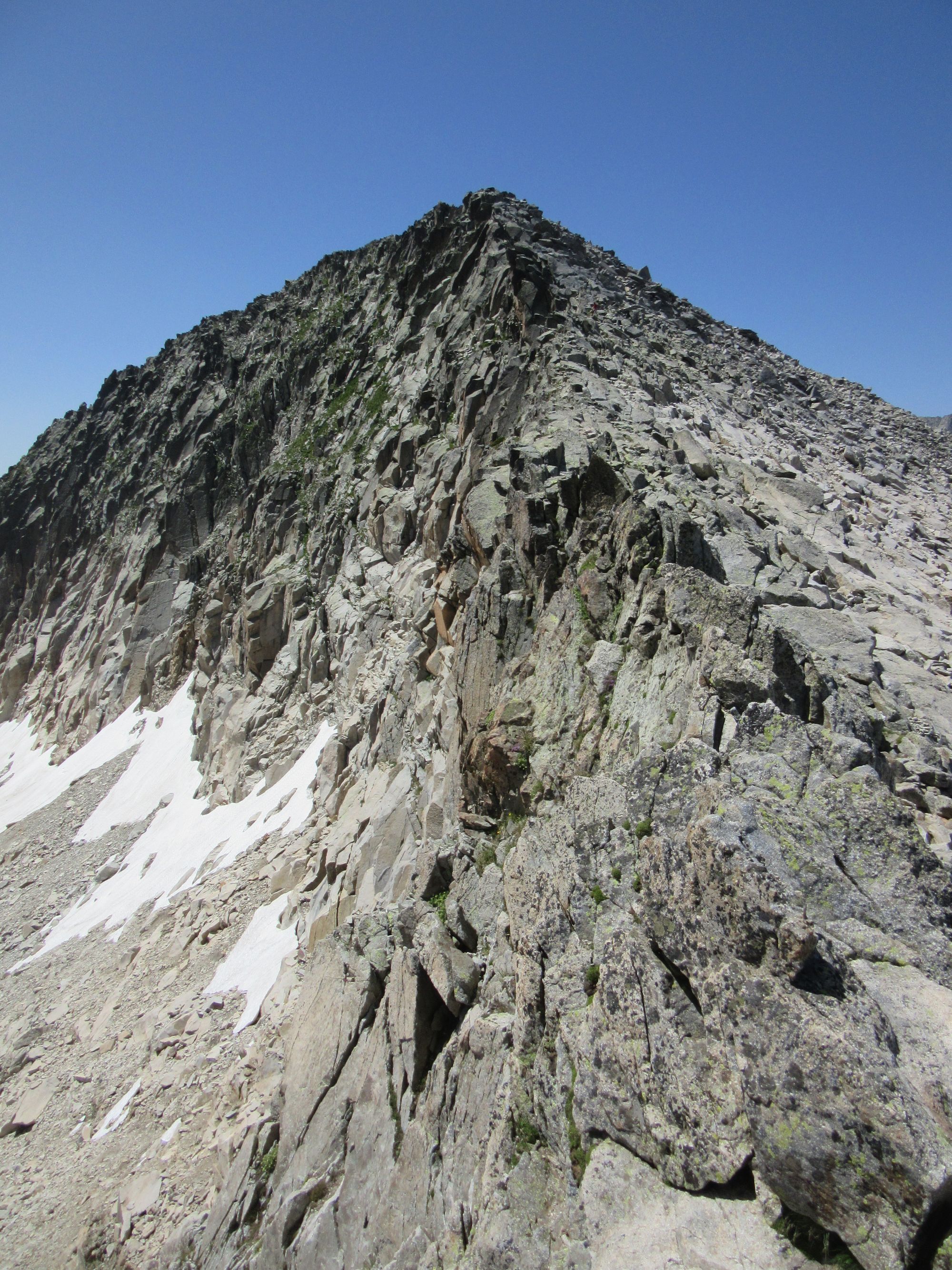 At the Col de Mulleres, looking up the ridge towards the Tuc de Molieres summit.