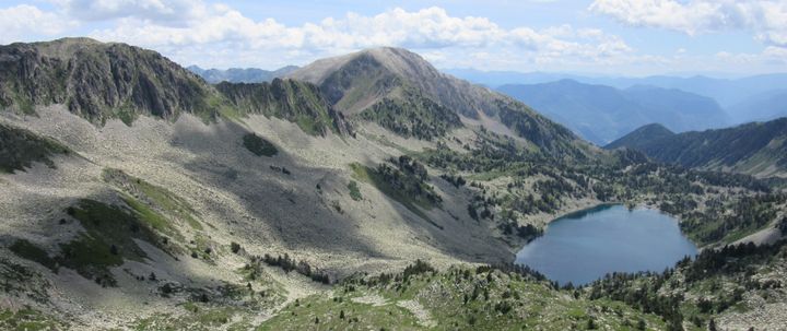Looking back to the Estany d'Airoto and adjacent boulderfield from Col d'Airoto.