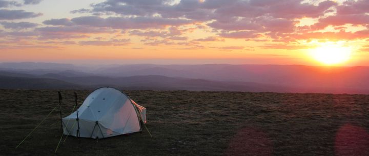 Mullach Clach a’Bhlair summit camp sunset.